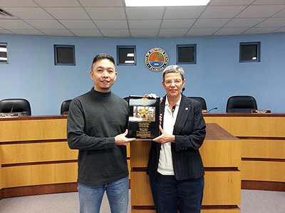 Mayor Harriet Pruette presenting me with a service plaque